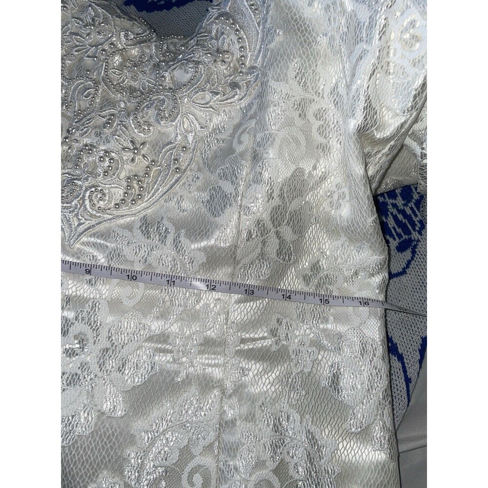 Vintage 80s Lace Wedding Dress Long Sleeve High Neck Pearl Mermaid Gown - Picture 11 of 12
